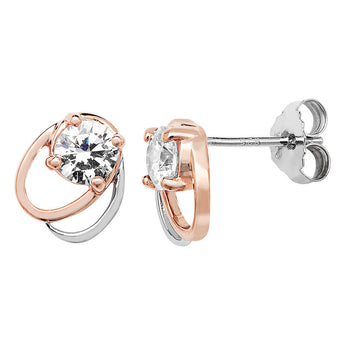 Rose Gold Oval Link Cubic Zirconia Earrings