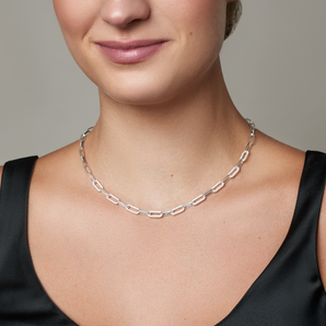 Sterling Silver Paperclip and Cubic Zirconia Necklace