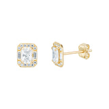 9ct Gold Cubic Zirconia Rectangle Halo Stud Earrings