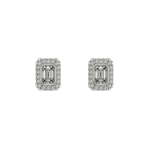 Silver Cubic Zirconia Rectangle Halo Stud Earrings