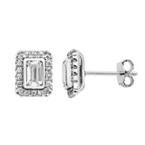 Silver Cubic Zirconia Rectangle Halo Stud Earrings 