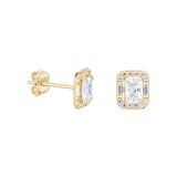 9ct Gold Cubic Zirconia Rectangle Halo Stud Earrings