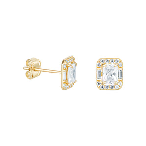 9ct Gold Cubic Zirconia Rectangle Halo Stud Earrings