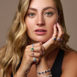 Model wearing lots of Cubic Zirconia 925 Sterling Silver Rings sold by Urban Pizazz