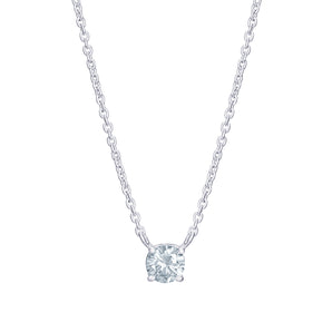 Cubic Zirconia Solitaire Silver Necklace