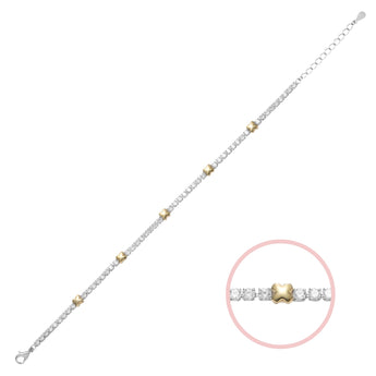 925 Sterling Silver with Gold Plated Crosses - Golden Love Cubic Zirconia Tennis Bracelet