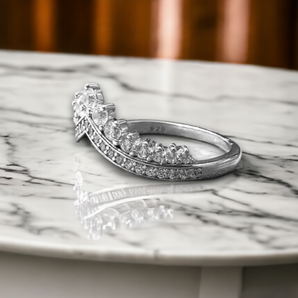 Ladies Silver Cubic Zurconia Wishbone Ring