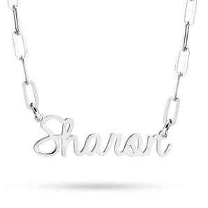 Personalised Cursive Name Paperclip Chain Necklace in Silver or Gold