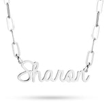 Personalised Cursive Name Paperclip Chain Necklace in Silver or Gold