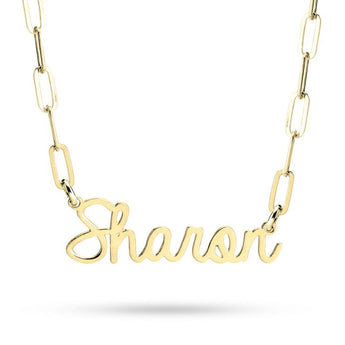 Personalised Cursive Name Paperclip Chain Necklace in Silver or Gold