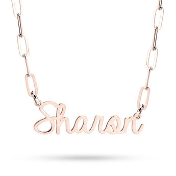 Personalised Cursive Name Paperclip Chain Necklace in Silver or Gold
