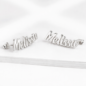 Sterling Silver Curved Name Personalised Stud Earrings