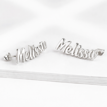 Sterling Silver Curved Name Personalised Stud Earrings