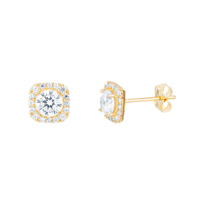 Our 9ct Gold Cubic Zirconia Cushion Halo Stud Earrings.