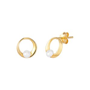 Dahlia Pearl Circle sterling silver Earrings layered in 14ct gold