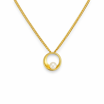 Dahlia Pearl Circle Necklace, 14ct Gold Plated, 925 Sterling Silver