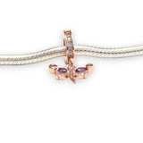 Rose Gold Plated Butterfly Sterling Silver CZ Dangle Charm