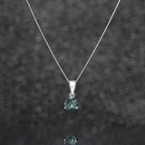 December Birthstone - Blue Topaz CZ Silver Pendant Necklace