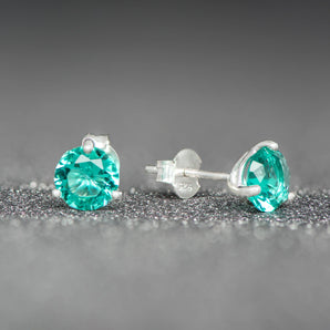 December Birthstone - Blue Topaz CZ Silver Stud Earrings