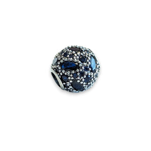 Deep Blue Sterling Silver Curbic Zirconia Bead Charm
