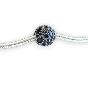 Deep Blue Sterling Silver Cubic Zirconia Bead Charm