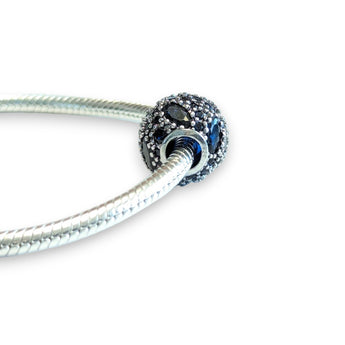Deep Blue Sterling Silver Cubic Zirconia Bead Charm