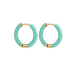 Amnesia Jewellery | Turquoise Enamel Demi Hoop Earrings. Our Demi Hinged Hoop Earrings are made from gold plated stainless steel with a vibrant turquoise blue coloured enamel. Tarnish Free and Waterproof. Shop now for quality Jewellery/Jewelry!