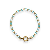 Amnesia Jewellery | Gold Plated Stainless Steel Paperclip Chain Bracelet. Our handmade Demi Twisted Paperclip Bracelet is made from gold plated stainless steel with turquoise enamel decoration and sailors clasp. Tarnish Free and Waterproof. Shop now for quality Jewellery/Jewelry!