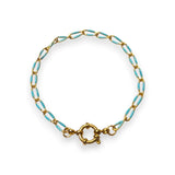 Amnesia Jewellery | Gold Plated Stainless Steel Paperclip Chain Bracelet. Our handmade Demi Twisted Paperclip Bracelet is made from gold plated stainless steel with turquoise enamel decoration and sailors clasp. Tarnish Free and Waterproof. Shop now for quality Jewellery/Jewelry!