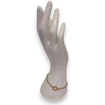 Amnesia Jewellery | Gold Plated Stainless Steel Paperclip Chain Bracelet. Our handmade Demi Twisted Paperclip Bracelet is made from gold plated stainless steel with turquoise enamel decoration and sailors clasp. Tarnish Free and Waterproof. Shop now for quality Jewellery/Jewelry!