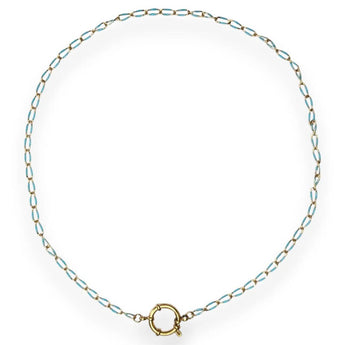 Amnesia Jewellery | Gold Plated Stainless Steel Demi Paperclip Chain Necklace. Our 20" Demi Twisted Paperclip Necklace is made from gold plated stainless steel with turquoise enamel and sailors clasp. Tarnish Free and Waterproof. Shop now for quality Jewellery/Jewelry!