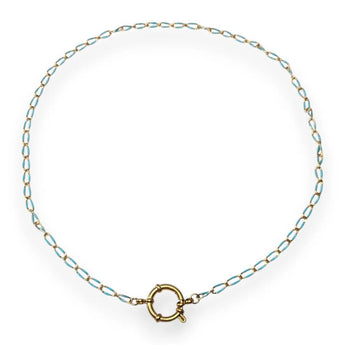 Amnesia Jewellery | Gold Plated Stainless Steel Demi Paperclip Chain Necklace. Our 20" Demi Twisted Paperclip Necklace is made from gold plated stainless steel with turquoise enamel and sailors clasp. Tarnish Free and Waterproof. Shop now for quality Jewellery/Jewelry!
