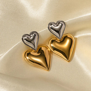 Amnesia Jewellery | Double Heart Gold Silver Earring