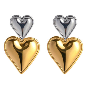 Amnesia Jewellery | Double Heart Gold Silver Earring