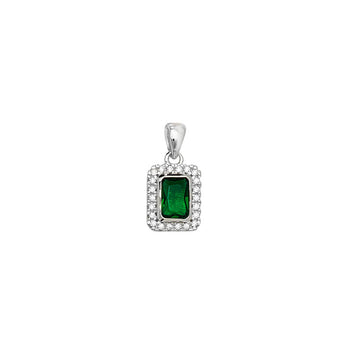 Emerald Cubic Zirconia Silver Rectangle Pendant Necklace