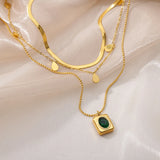 Amnesia Jewellery | Gold Plated Emerald Godess Layered Necklace