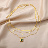 Amnesia Jewellery | Gold Plated Emerald Godess Layered Necklace