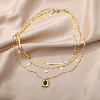 Amnesia Jewellery | Gold Plated Emerald Godess Layered Necklace