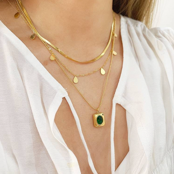 Amnesia Jewellery | Gold Plated Emerald Godess Layered Necklace