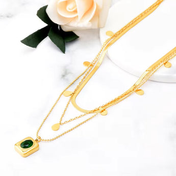 Amnesia Jewellery | Gold Plated Emerald Godess Layered Necklace