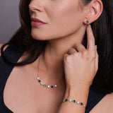 925 Sterling Silver Jewellery Set featuring Clear and Emerald Coloured Cubic Zirconia Necklace, Bracelet and Earrings