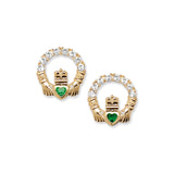 9ct Gold Green Cubic Zirconia Claddagh Earrings www.urbanpizazz.co.uk
