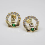 9ct Gold Green Cubic Zirconia Claddagh Earrings www.urbanpizazz.co.uk