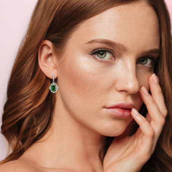 Exquisite Emerald Cubic Zirconia Silver Earrings