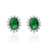 Emerald Cubic Zirconia Silver Flower Earrings