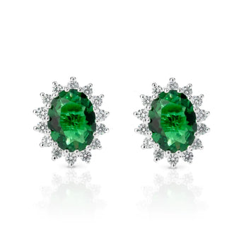 Emerald Cubic Zirconia Silver Flower Earrings