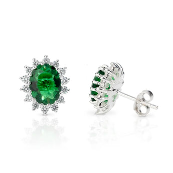 Emerald Cubic Zirconia Silver Flower Earrings