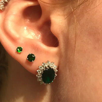 Emerald Cubic Zirconia Silver Flower Earrings