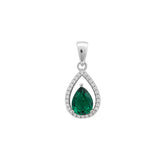 Emerald Cubic Zirconia Teardrop Silver Pendant Necklace