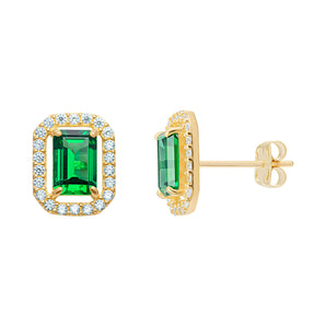 9ct Gold Cubic Zirconia Emerald Cut Earrings